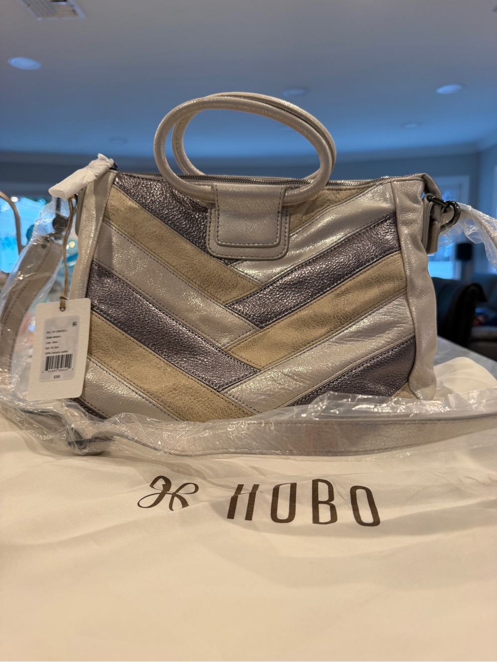HOBO Chevron paneled satchel handbag with strap